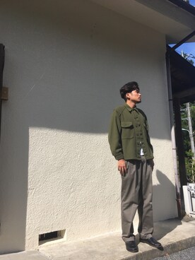 「usedのアイテム（Military jacket、グリーン系）」を使った、kyosukeさん（メンズ・181cm）の秋コーディネート