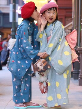 sue*sueさんの「京都Ｓｕｂｉｋｉａｗａ食器店さんとつくった　かまぼこ柄の浴衣 」を使ったコーディネート