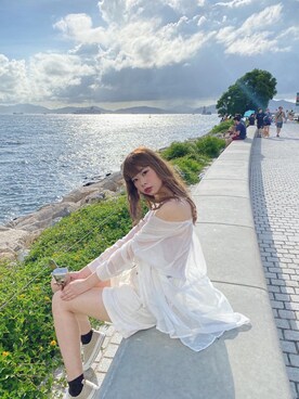 「Heather（ヘザー）のサイドスリットスケチュニックシャツ　885763（シャツ/ブラウス）」を使った、🍨𝕂𝔸𝕐𝔸 さん（レディース・167cm）の夏コーディネート