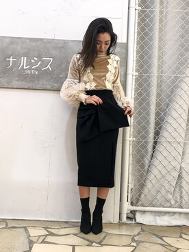 「Narcissus（ナルシス）のアイテム（スカート、ブラック系）」を使った、misakitty❤️さん（レディース）の冬コーディネート