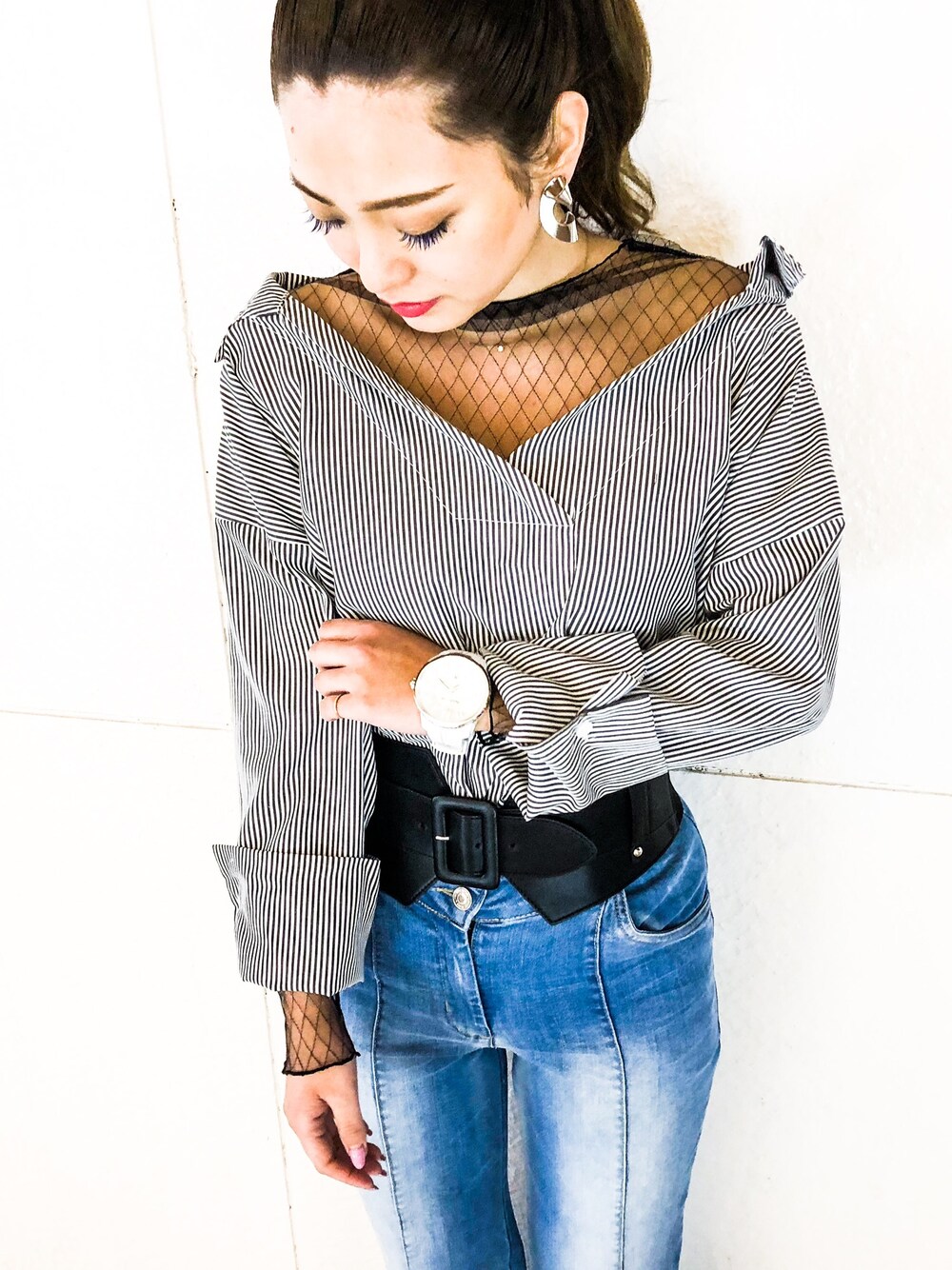 「大人カジュアル、カジュアル、ootd、outfit」｜「Narcissusのアイテム（シャツ/ブラウス、ブラック系）」を使った、misakitty❤️さん（レディース・159cm）の春コーディネートの1枚目の写真