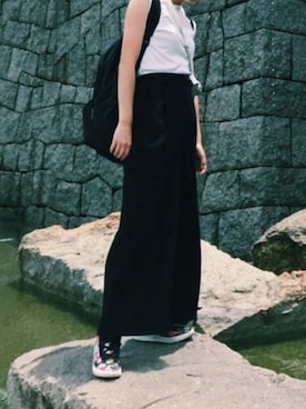 「GU（ジーユー）の（GU）ワイドアンクルパンツＡ（WOMEN ⁄ ガウチョパンツ・ワイドパンツ）」を使った、Cocoさん（レディース・158cm）の夏コーディネート