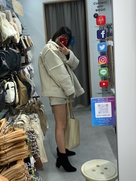「アイボリー」｜「アイテム（ムートンコート）」を使った、Cocoさん（レディース・158cm）の冬コーディネート