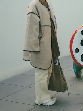 「ホワイトデニム」｜「アイテム（チュニック）」を使った、Cocoさん（レディース・158cm）の冬コーディネート