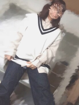 「UNIQLO（ユニクロ）のハイライズワイドストレートジーンズ（デニムパンツ）」を使った、みやンさん（レディース・153cm）の春コーディネート