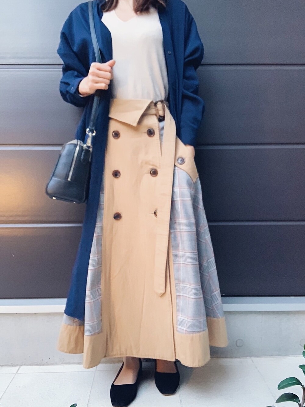 「秋冬コーデ、チェックスカート」｜「UNIQLOのアイテム（トップス、ベージュ系）」を使った、cafemochaさん（レディース・156cm）の冬コーディネートの1枚目の写真