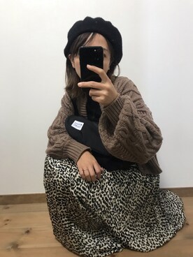 「PAGEBOY（ページボーイ）の【レオパード柄登場！】シャイニーシアープリーツスカート（スカート、その他）」を使った、az✯さん（レディース・153cm）の冬コーディネート