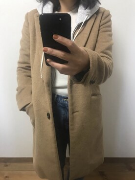 「UNIQLO（ユニクロ）の3Dエクストラファインメリノリブモックネックセーター（長袖）（ニット/セーター、ホワイト系）」を使った、az✯さん（レディース・153cm）の冬コーディネート