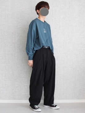 「kutir（クティール）のアソートプリントロンT（Tシャツ/カットソー）」を使った、Laitoさん（メンズ・170cm）の秋コーディネート