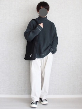 「kutir（クティール）のサイドスリットステッチタートルネックニット（ニット/セーター）」を使った、Laitoさん（メンズ・170cm）の冬コーディネート