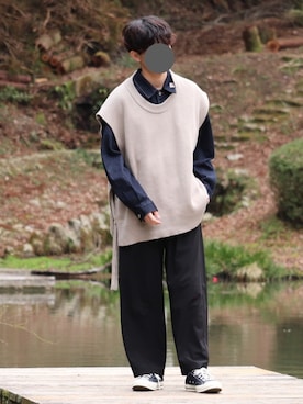 「アイテム（ベスト）」を使った、Laitoさん（メンズ・170cm）の春コーディネート