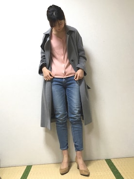「くすみピンク」｜「アイテム（ダウンジャケット/コート）」を使った、梅こんぶさん（レディース・164cm）の冬コーディネート