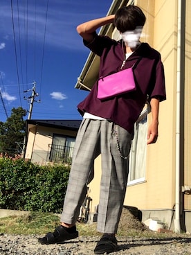 「ワインレッド」｜「アイテム（財布/小物）」を使った、とっちさん（メンズ・170cm）の夏コーディネート