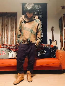「アイテム（ポンチョ、ベージュ系）」を使った、Fukuさん（メンズ・174cm）の秋コーディネート