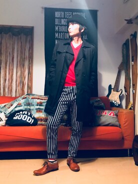「アイテム（トレンチコート、ブルー系）」を使った、Fukuさん（メンズ・174cm）の秋コーディネート