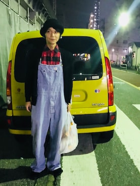 「ハットコーデ」｜「アイテム（サロペット/オーバーオール）」を使った、Fukuさん（メンズ・174cm）の秋コーディネート