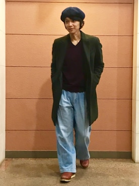 「Right-on（ライトオン）のアイテム（ハンチング/ベレー帽）」を使った、Fukuさん（メンズ・174cm）の秋コーディネート