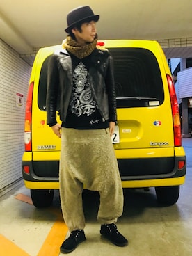 「DETAILS（ディテールズ）のアイテム（ライダースジャケット）」を使った、Fukuさん（メンズ・174cm）の冬コーディネート