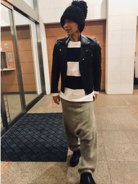 「DETAILS（ディテールズ）のアイテム（ライダースジャケット）」を使った、Fukuさん（メンズ・174cm）の冬コーディネート