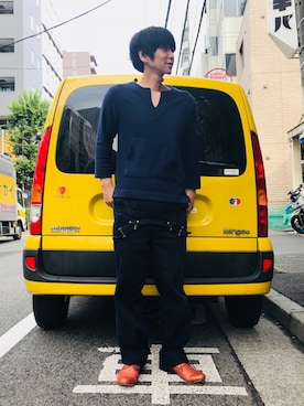 「アイテム（オールインワン・サロペット、ブルー系）」を使った、Fukuさん（メンズ・174cm）の夏コーディネート