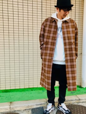 「CASPER JOHN（キャスパージョン）のアイテム（ステンカラーコート）」を使った、Fukuさん（メンズ・174cm）の秋コーディネート