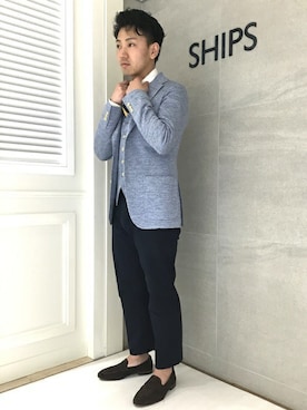 「アイテム（ベスト、ブルー系）」を使った、三枚橋さん（メンズ・170cm）の春コーディネート