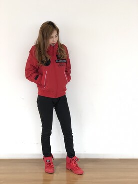 「アイテム（ミリタリージャケット、レッド系）」を使った、sᴜᴍɪᴋᴀさん（レディース・161cm）の冬コーディネート