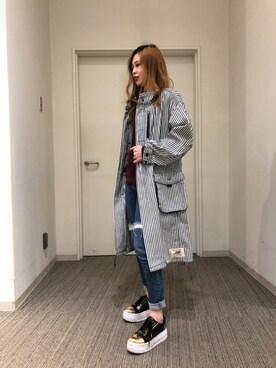 「ロングジャケット」｜「アイテム（ミリタリージャケット）」を使った、sᴜᴍɪᴋᴀさん（レディース・161cm）の冬コーディネート