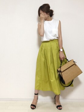 「titivate（ティティベイト）のタイプライタータックフレアスカート（スカート）」を使った、yuさん（レディース・153cm）の夏コーディネート