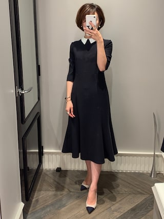 【美品】セルフォード　白襟　ロングワンピース　フォーマル　ブラック　 襟着脱可能 美品】CELFORDセルフォード、襟付きワンピース(襟着脱可能)34