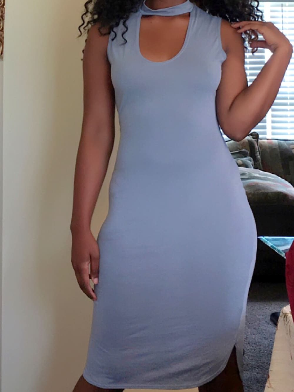 「charlotte russeのアイテム（ワンピース、ブルー系）」を使った、Kree Lashea'さん（レディース・163cm）の秋コーディネートの1枚目の写真