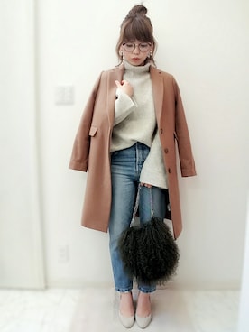 「SLOBE IENA（スローブイエナ）のアイテム（チェスターコート）」を使った、maamin♡さん（レディース・156cm）の冬コーディネート