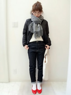 「UNIQLO（ユニクロ）のアイテム（ブルゾン）」を使った、maamin♡さん（レディース・156cm）の冬コーディネート