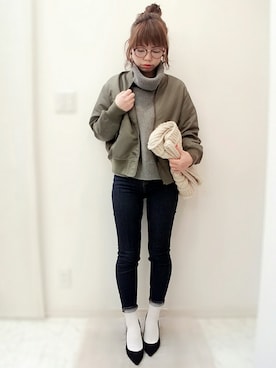 「SLOBE IENA（スローブイエナ）のアイテム（ブルゾン）」を使った、maamin♡さん（レディース・156cm）の冬コーディネート