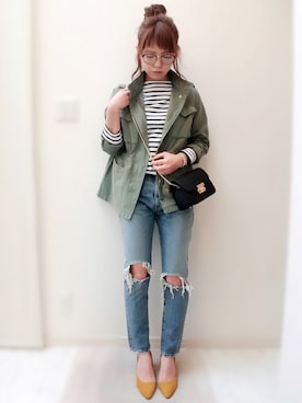 「スプリングSENSEOFPLACE」｜「アイテム（ブルゾン）」を使った、maamin♡さん（レディース・156cm）の春コーディネート