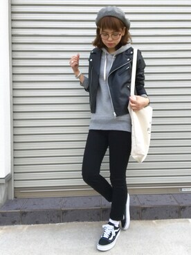 「SLOBE IENA（スローブイエナ）のアイテム（ライダースジャケット）」を使った、maamin♡さん（レディース・156cm）の春コーディネート