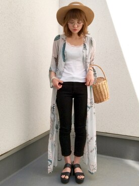 「GRL（グレイル）のカットオフストレッチスキニーパンツ（その他パンツ）」を使った、maamin♡さん（レディース・156cm）の春コーディネート