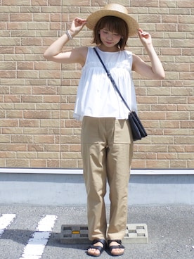 「STUDIOUS（ステュディオス）のアイテム（チノパンツ）」を使った、maamin♡さん（レディース・156cm）の夏コーディネート