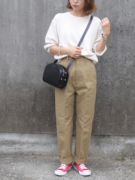 「THE SHINZONE（ザ　シンゾーン）のハイウエストチノパンツ（チノパンツ）」を使った、maamin♡さん（レディース・156cm）の秋コーディネート