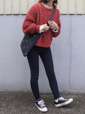 「GRL（グレイル）のアイテム（ピアス（両耳用））」を使った、maamin♡さん（レディース・156cm）の冬コーディネート