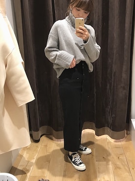 「GALERIE VIE（ギャルリー ヴィー）のファインウール タートルネックプルオーバー（ニット/セーター）」を使った、maamin♡さん（レディース・156cm）の冬コーディネート