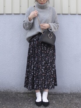 「GALERIE VIE（ギャルリー ヴィー）のファインウール タートルネックプルオーバー（ニット/セーター）」を使った、maamin♡さん（レディース・156cm）の冬コーディネート