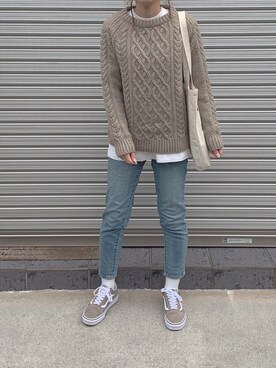 「ケーブルニット」｜「アイテム（その他アンダーウェア/インナー）」を使った、maamin♡さん（レディース・156cm）の冬コーディネート