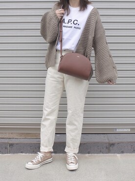 「A.P.C.（アーペーセー）のT-SHIRTS JIMMY RUE MADAME emb 19PC JPS（Tシャツ/カットソー）」を使った、maamin♡さん（レディース・156cm）の春コーディネート