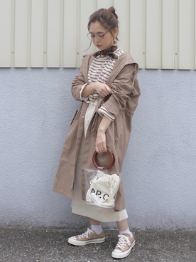 「アイテム（ミリタリージャケット）」を使った、maamin♡さん（レディース・156cm）の春コーディネート