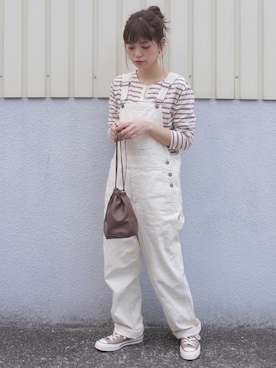 「SOMETHING（サムシング）のアイテム（オールインワン・サロペット）」を使った、maamin♡さん（レディース・156cm）の春コーディネート