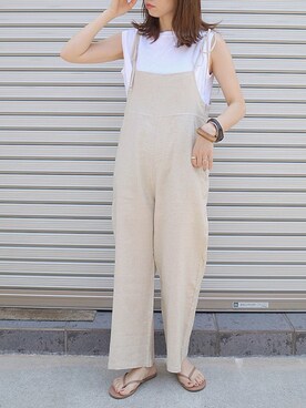 「no brand（ノーブランド）のアイテム（サロペット/オーバーオール）」を使った、maamin♡さん（レディース・155cm）の夏コーディネート