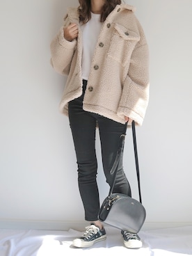 「moment+（モーメントプラス）のアイテム（ジャケット/アウター）」を使った、maamin♡さん（レディース・156cm）の秋コーディネート
