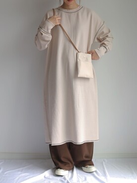 「DHOLIC（ディーホリック）のワイドストレートパンツ（その他パンツ）」を使った、maamin♡さん（レディース・156cm）の秋コーディネート