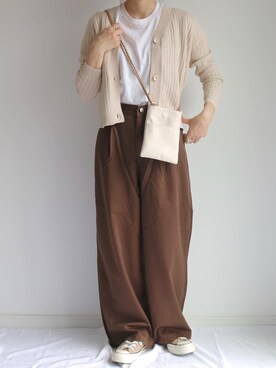「DHOLIC（ディーホリック）のワイドストレートパンツ（その他パンツ）」を使った、maamin♡さん（レディース・156cm）の秋コーディネート